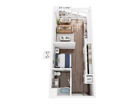 Floor plan for studio, 1 bath, 520 sqft